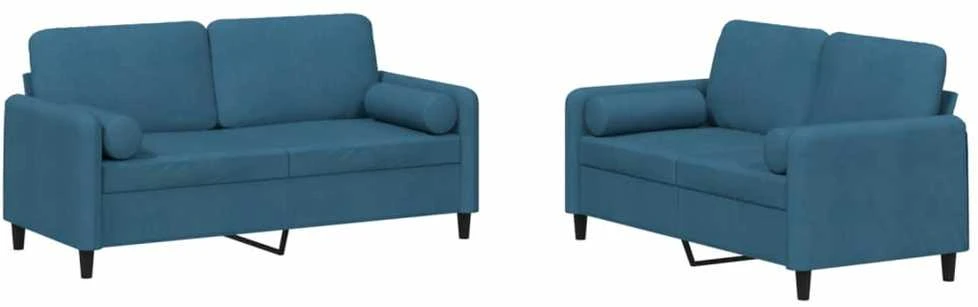 Sofa Sofos komplektas su pagalvėmis, 2 dalių, mėlynas, aksomas