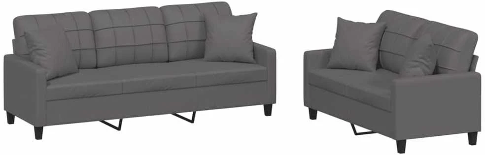 Sofa Sofos komplektas su pagalvėmis, 2 dalių, pilkas, dirbtinė oda