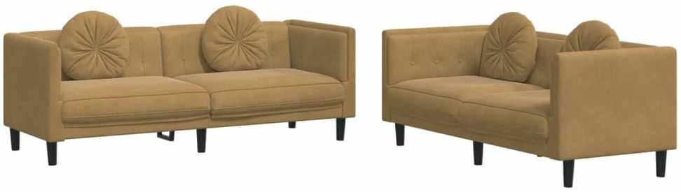 Sofa Sofos komplektas su pagalvėmis, 2 dalių, rudas, aksomas