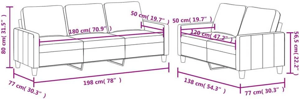 Sofa Sofos komplektas su pagalvėmis, 2 dalių, kapučino, dirbtinė oda
