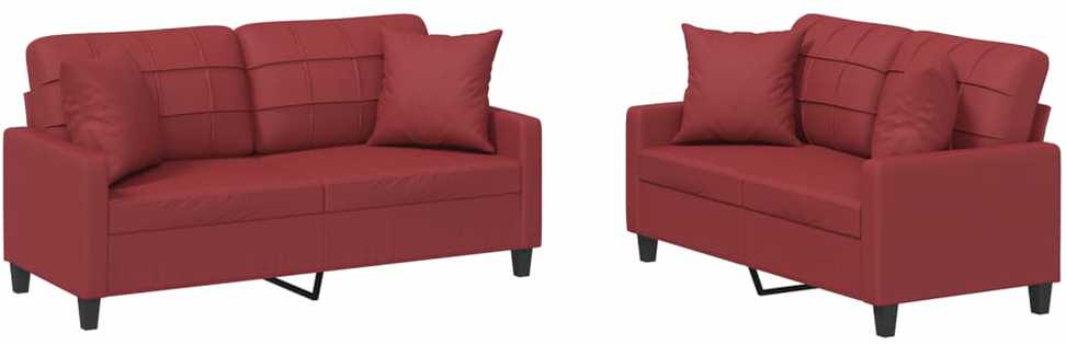 Sofa Sofos komplektas su pagalvėmis, 2 dalių, vyno, dirbtinė oda
