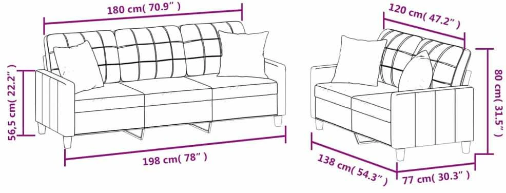 Sofa Sofos komplektas su pagalvėmis, 2 dalių, juodas, dirbtinė oda