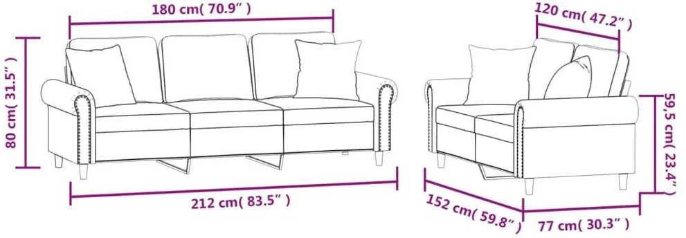 Sofa Sofos komplektas su pagalvėmis, 2 dalių, žalias, aksomas