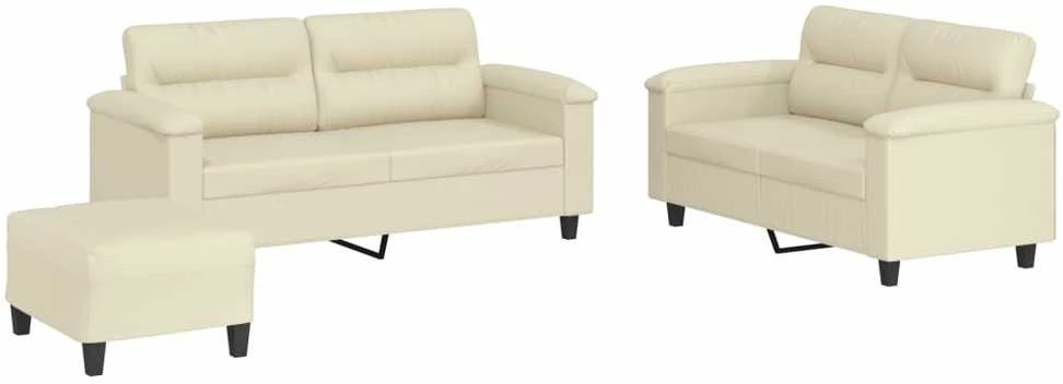 Sofa Sofos komplektas su pagalvėmis, 3 dalių, kreminis, dirbtinė oda