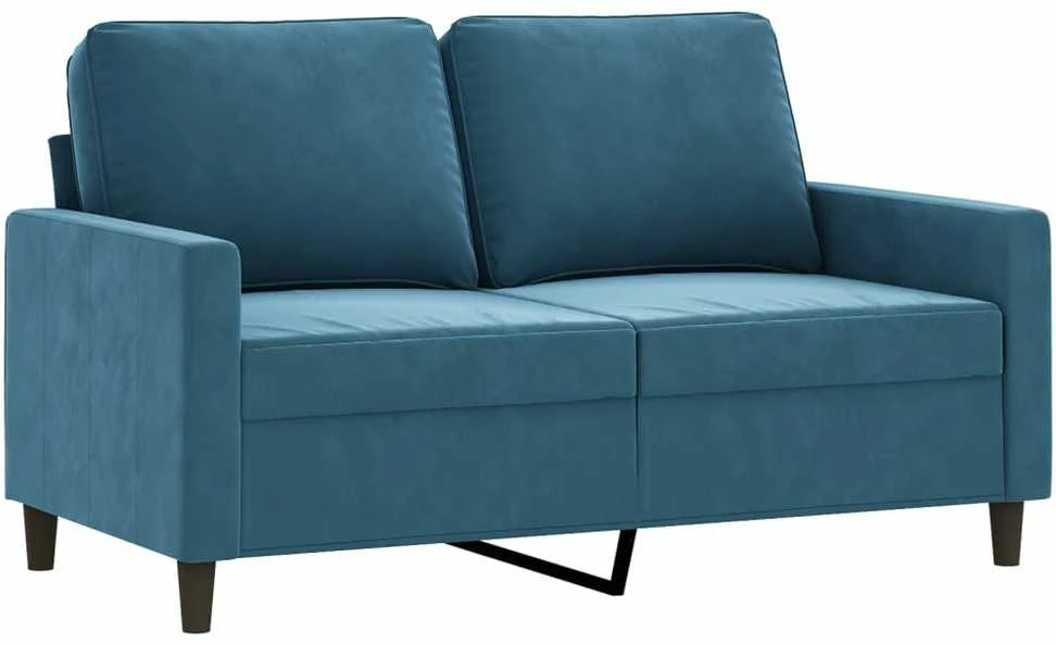 Sofa Sofos komplektas su pagalvėmis, 3 dalių, mėlynas, aksomas