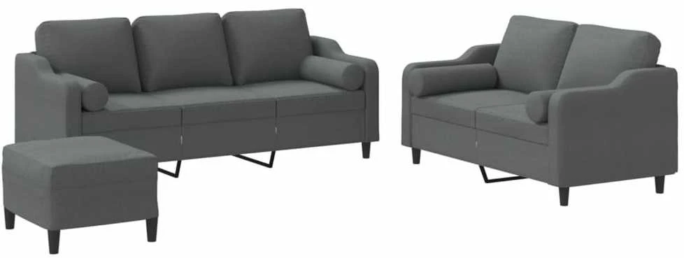 Sofa Sofos komplektas su pagalvėmis, 3 dalių, pilkas, audinys