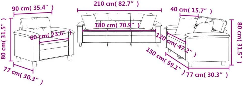 Sofa Sofos komplektas su pagalvėmis, 3 dalių, smėlio, audinys