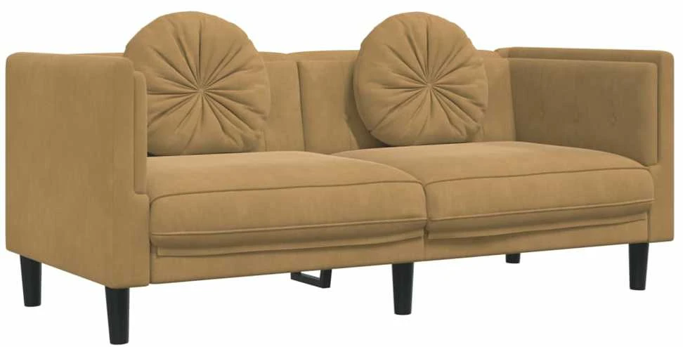 Sofa Sofos komplektas su pagalvėmis, 3 dalių, rudas, aksomas