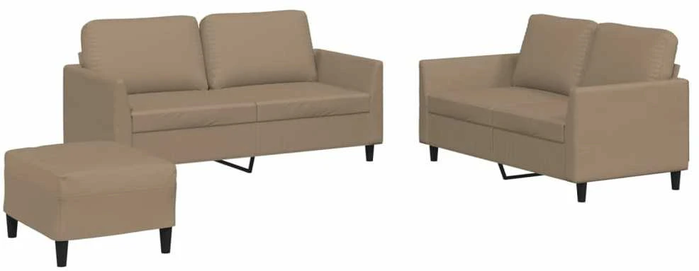 Sofa Sofos komplektas su pagalvėmis, 3 dalių, kapučino, dirbtinė oda