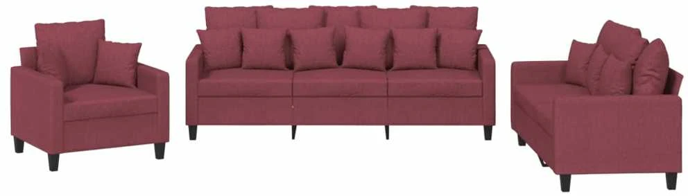 Sofa Sofos komplektas su pagalvėmis, 3 dalių, vyno, audinys