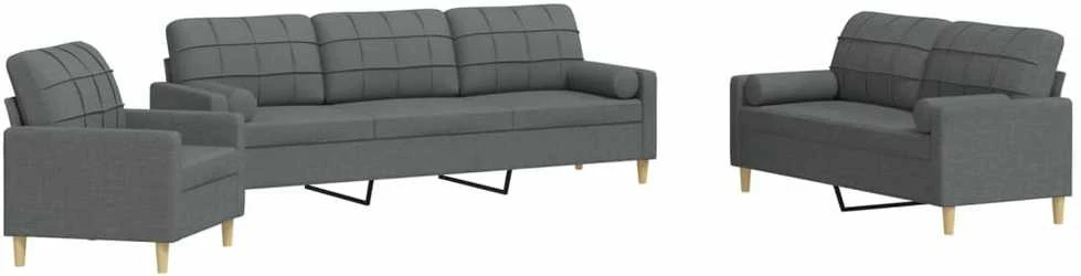 Sofa Sofos komplektas su pagalvėmis, 3 dalių, pilkas, audinys