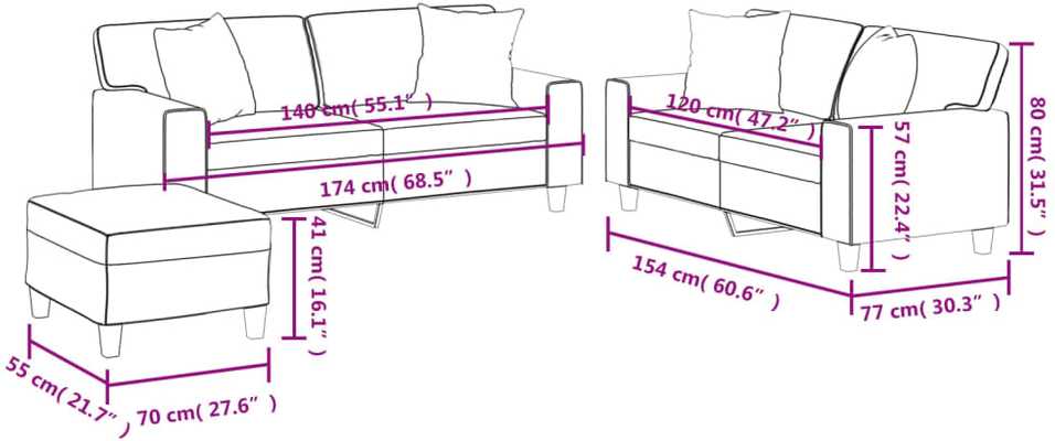 Sofa Sofos komplektas su pagalvėmis, 3 dalių, pilkas, dirbtinė oda