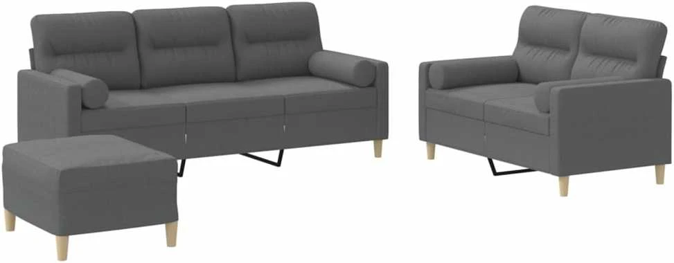 Sofa Sofos komplektas su pagalvėmis, 3 dalių, pilkas, audinys