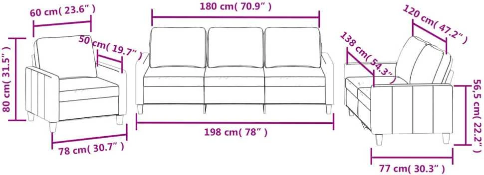 Sofa Sofos komplektas su pagalvėmis, 3 dalių, kreminis, dirbtinė oda