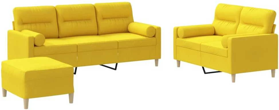 Sofa Sofos komplektas su pagalvėmis, 3 dalių, geltonas, audinys