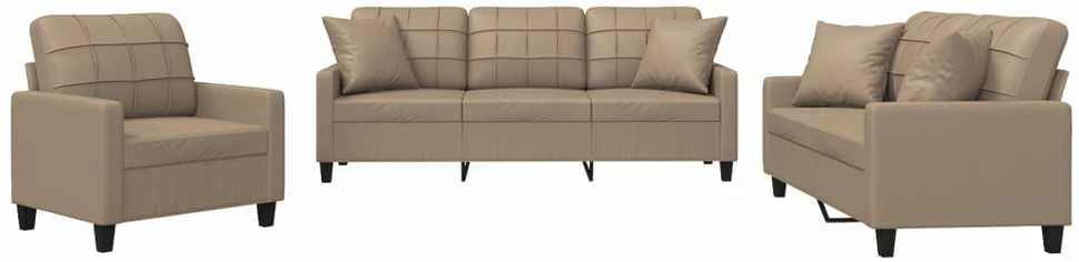 Sofa Sofos komplektas su pagalvėmis, 3 dalių, kapučino, dirbtinė oda