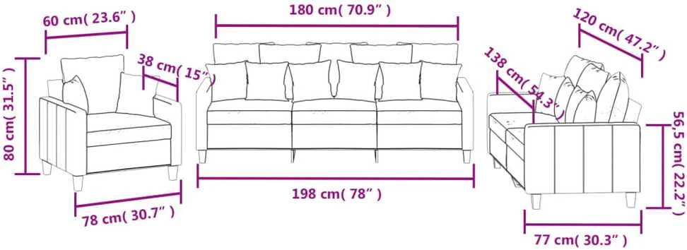 Sofa Sofos komplektas su pagalvėmis, 3 dalių, vyno, audinys