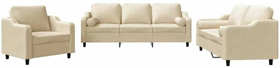 Sofa Sofos komplektas su pagalvėmis, 3 dalių, kreminis, audinys