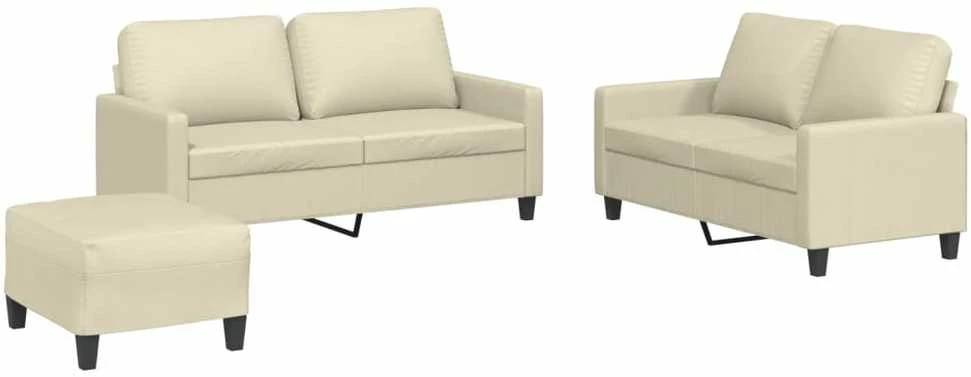 Sofa Sofos komplektas su pagalvėmis, 3 dalių, kreminis, dirbtinė oda