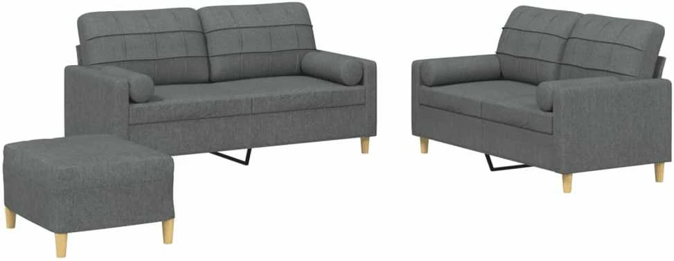 Sofa Sofos komplektas su pagalvėmis, 3 dalių, pilkas, audinys