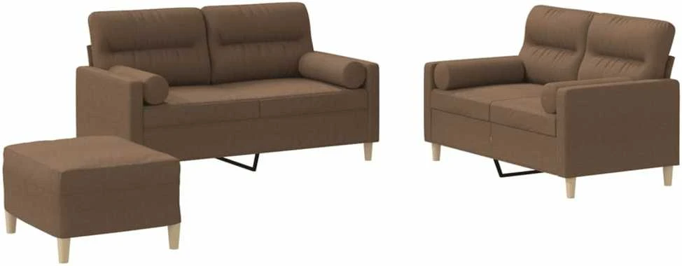 Sofa Sofos komplektas su pagalvėmis, 3 dalių, rudas, audinys