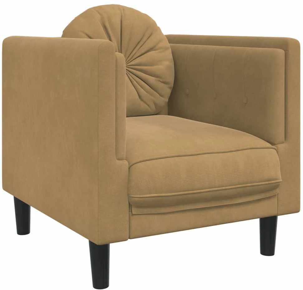 Sofa Sofos komplektas su pagalvėmis, 3 dalių, rudas, aksomas