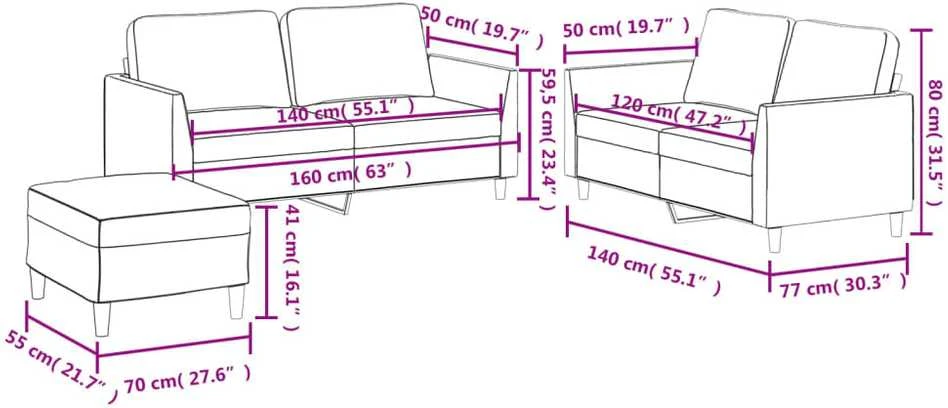 Sofa Sofos komplektas su pagalvėmis, 3 dalių, kapučino, dirbtinė oda