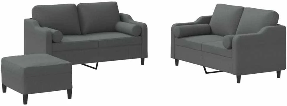 Sofa Sofos komplektas su pagalvėmis, 3 dalių, pilkas, audinys
