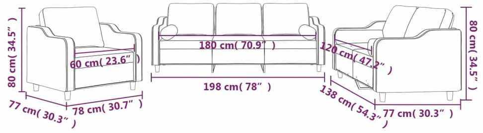 Sofa Sofos komplektas su pagalvėmis, 3 dalių, kreminis, audinys