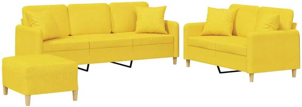 Sofa Sofos komplektas su pagalvėmis, 3 dalių, geltonas, audinys