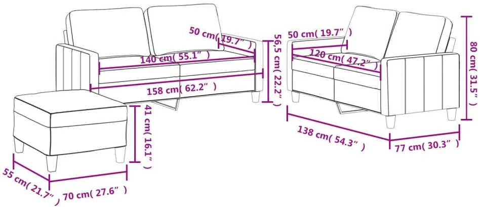 Sofa Sofos komplektas su pagalvėmis, 3 dalių, kreminis, dirbtinė oda