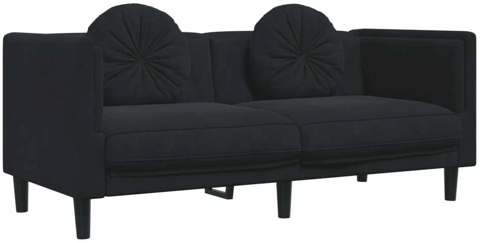 Sofa Sofos komplektas su pagalvėmis, 3 dalių, juodas, aksomas