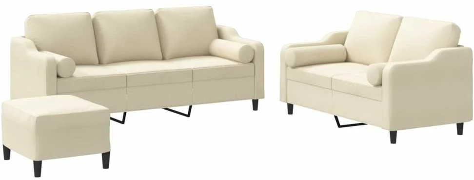 Sofa Sofos komplektas su pagalvėmis, 3 dalių, kreminis, audinys
