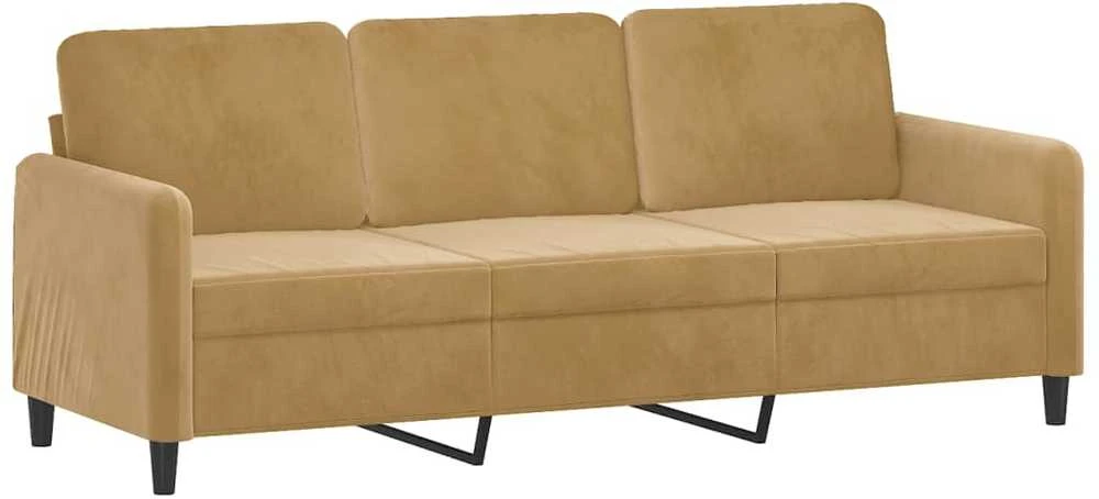 Sofa Sofos komplektas su pagalvėmis, 3 dalių, rudas, aksomas