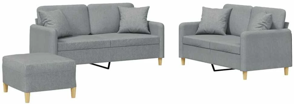 Sofa Sofos komplektas su pagalvėmis, 3 dalių, pilkas, audinys