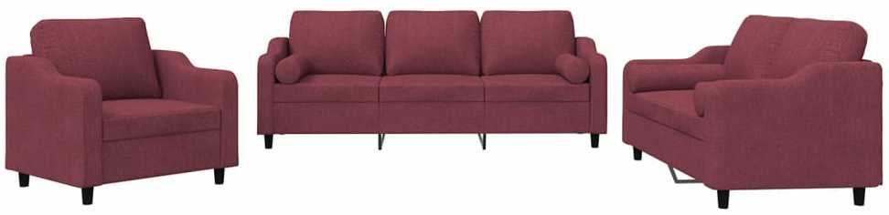 Sofa Sofos komplektas su pagalvėmis, 3 dalių, vyno, audinys