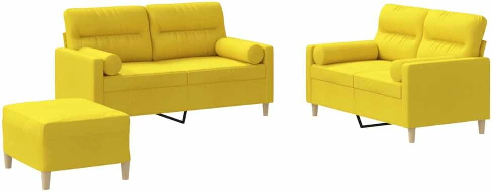 Sofa Sofos komplektas su pagalvėmis, 3 dalių, geltonas, audinys