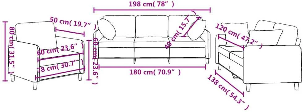 Sofa Sofos komplektas su pagalvėmis, 3 dalių, taupe, audinys