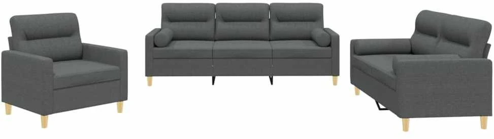 Sofa Sofos komplektas su pagalvėmis, 3 dalių, pilkas, audinys