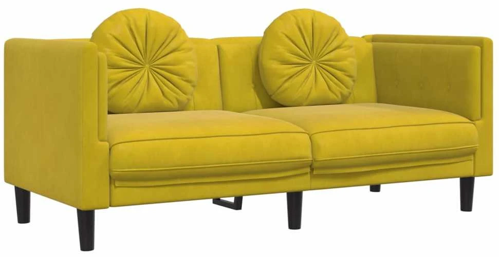 Sofa Sofos komplektas su pagalvėmis, 3 dalių, geltonas, aksomas