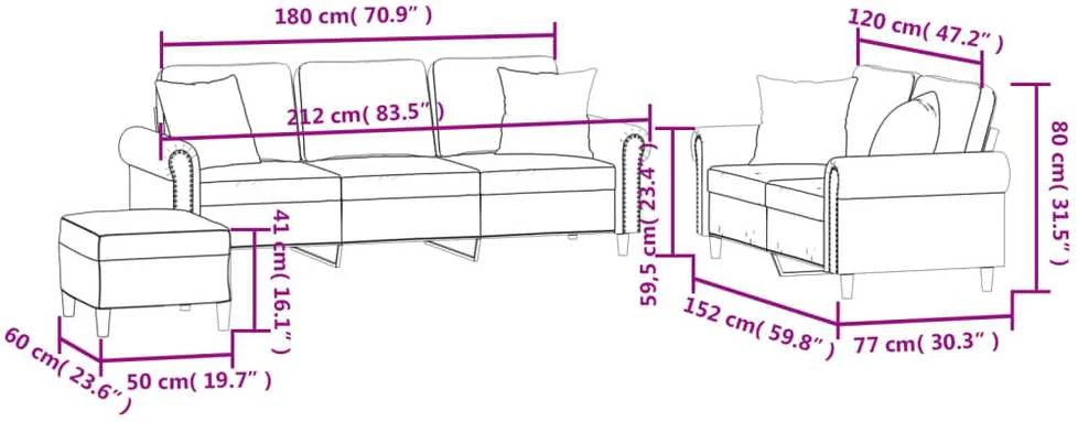Sofa Sofos komplektas su pagalvėmis, 3 dalių, žalias, aksomas