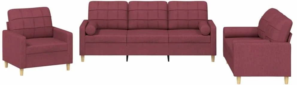Sofa Sofos komplektas su pagalvėmis, 3 dalių, vyno, audinys