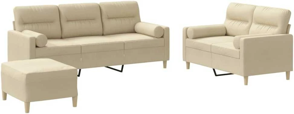 Sofa Sofos komplektas su pagalvėmis, 3 dalių, kreminis, audinys