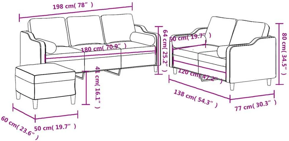 Sofa Sofos komplektas su pagalvėmis, 3 dalių, juodas, audinys