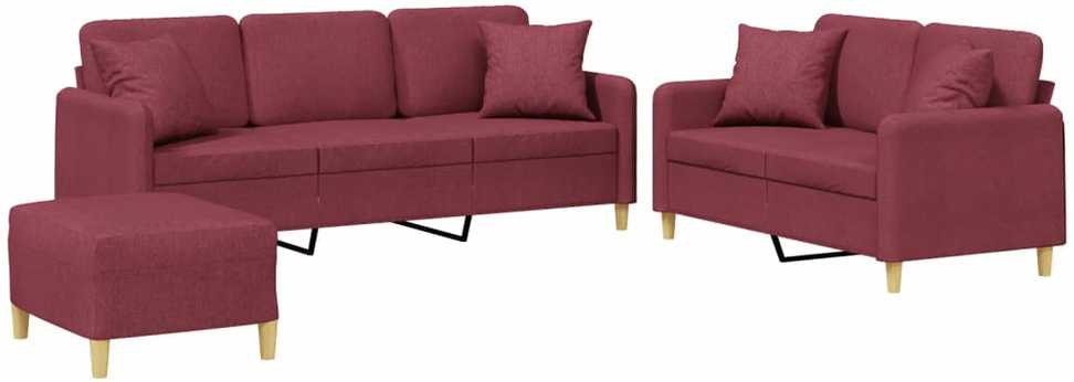 Sofa Sofos komplektas su pagalvėmis, 3 dalių, vyno, audinys