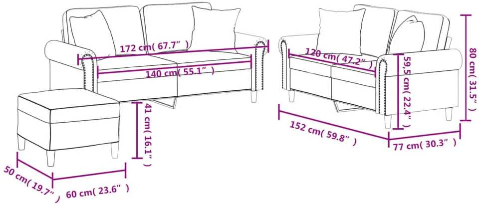 Sofa Sofos komplektas su pagalvėmis, 3 dalių, kreminis, dirbtinė oda