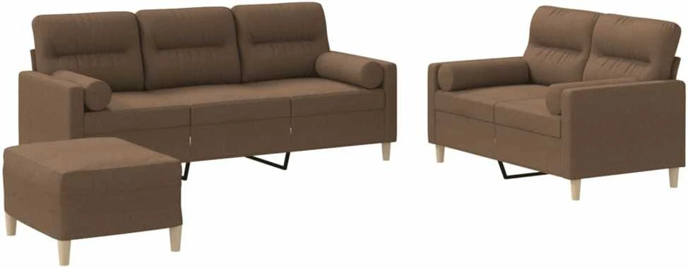 Sofa Sofos komplektas su pagalvėmis, 3 dalių, rudas, audinys