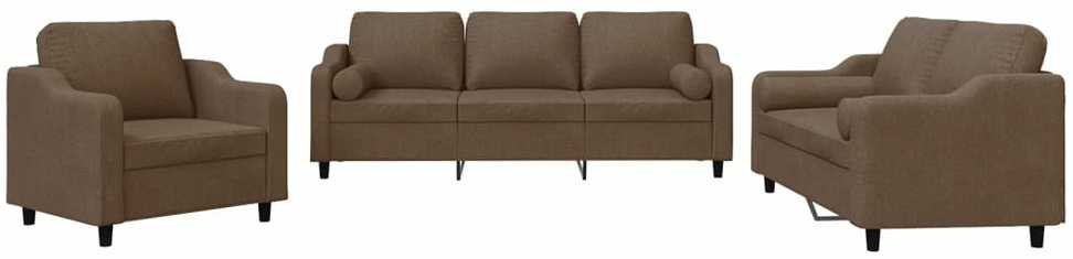 Sofa Sofos komplektas su pagalvėmis, 3 dalių, rudas, audinys
