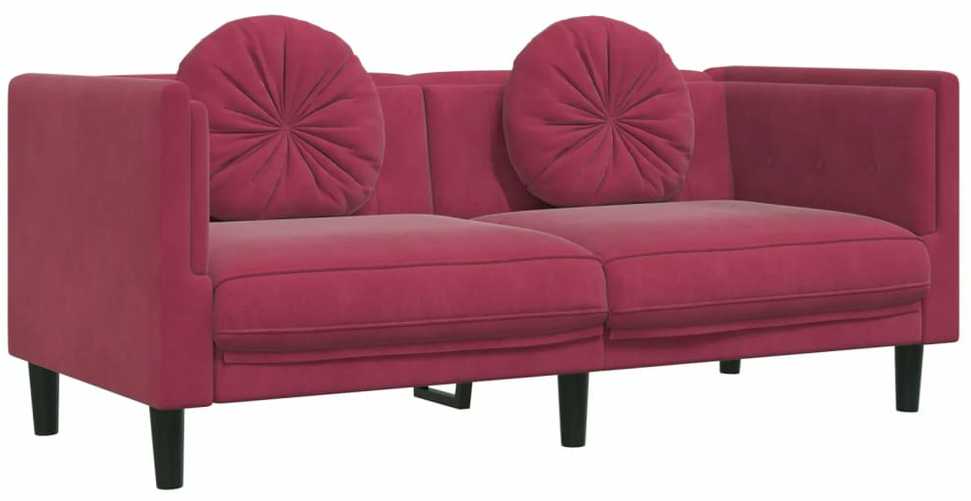 Sofa Sofos komplektas su pagalvėmis, 3 dalių, vyno, aksomas