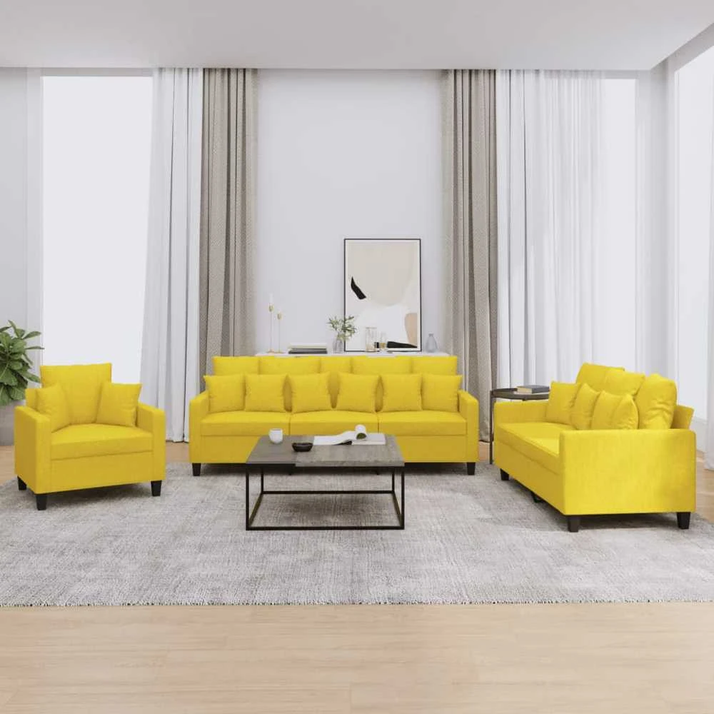 Sofa Sofos komplektas su pagalvėmis, 3 dalių, geltonas, audinys